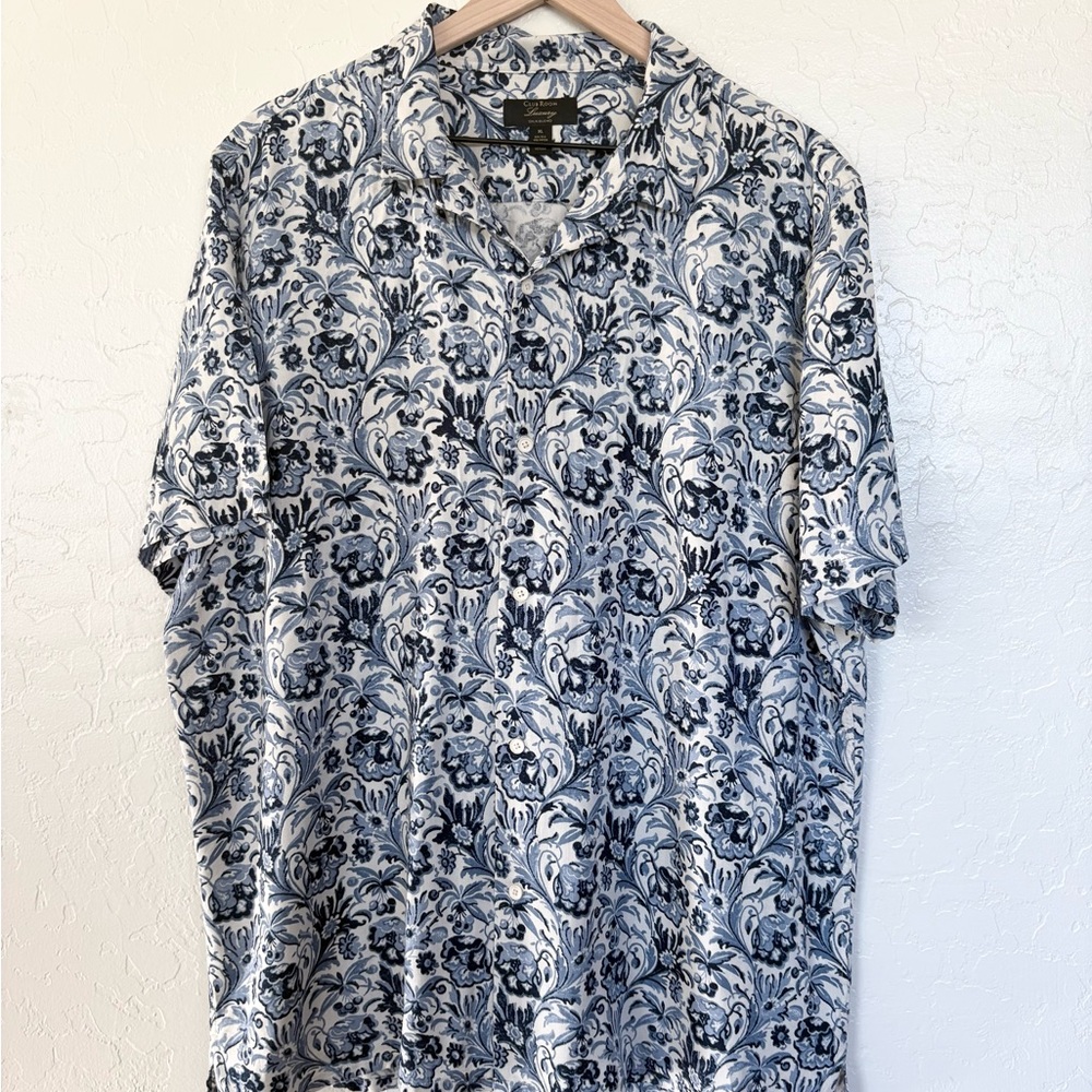 Club Room Men's Short-Sleeve Button-Down Floral Shirt - Navy & White